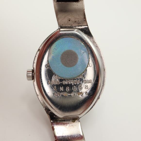 Vintage Citizen Silver Blue Oval Swirl 19mm Women Watch Steel Band w New Battery
